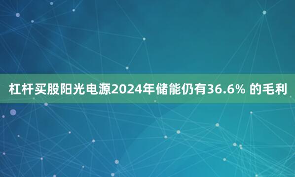 杠杆买股　　阳光电源2024年储能仍有36.6% 的毛利
